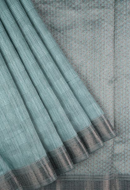 Sky Blue Tussar Saree with Without Zari Zari Stripes