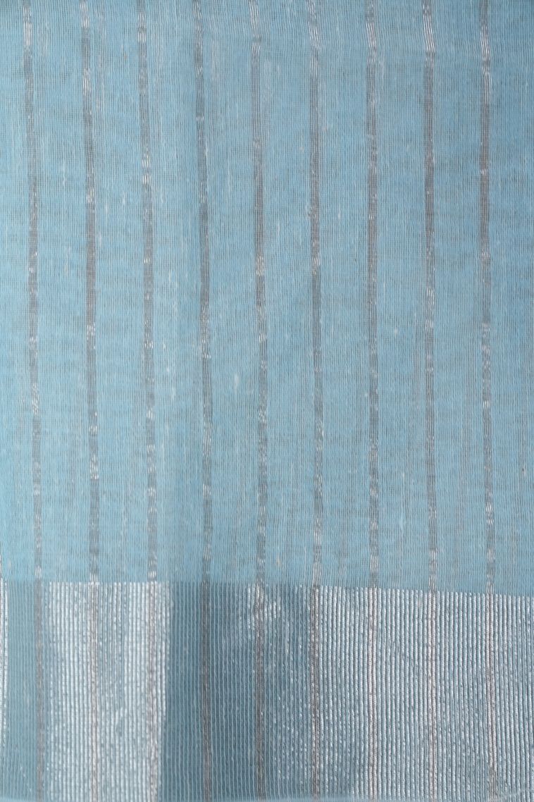 Sky Blue Organza Saree with Without Zari Zari Floral Patterns view 3