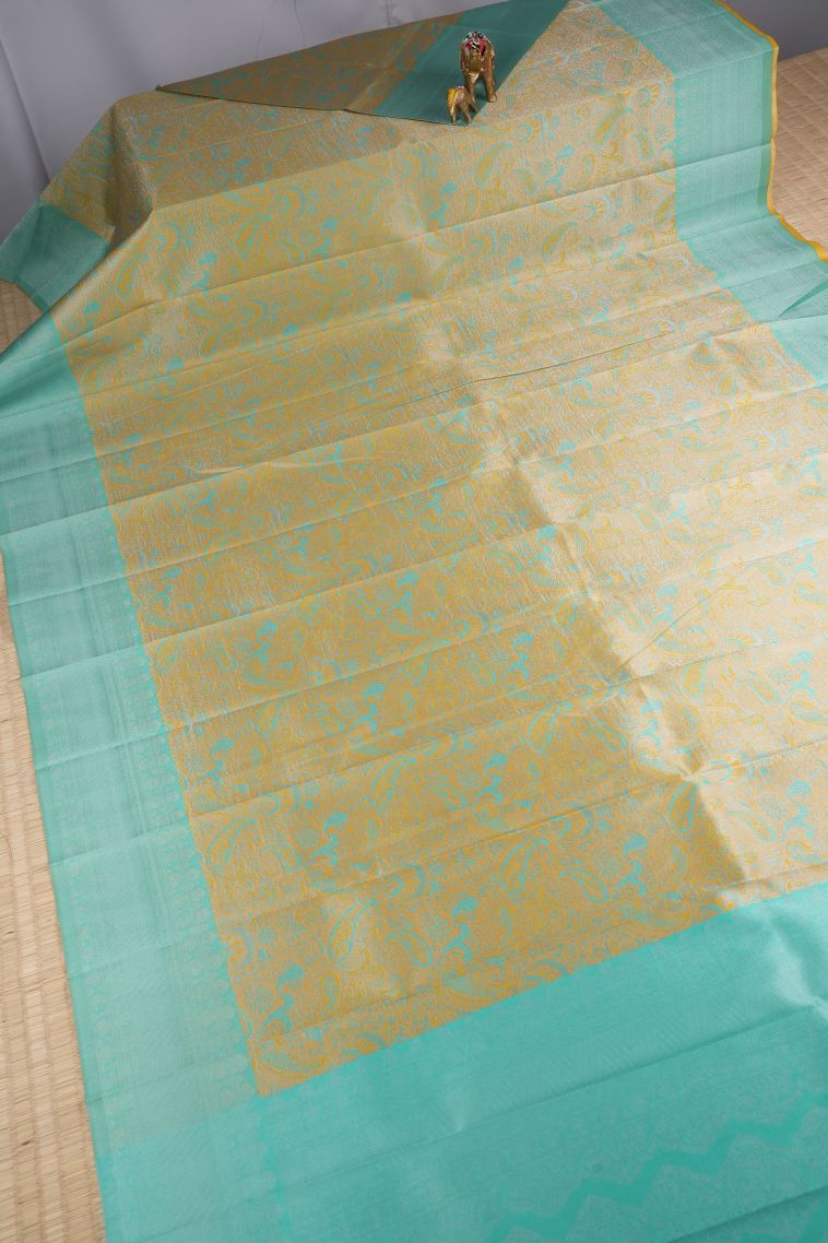Lemon Yellow Visiri Madippu Silk Sarees with Silver Zari Floral Patterns view 2