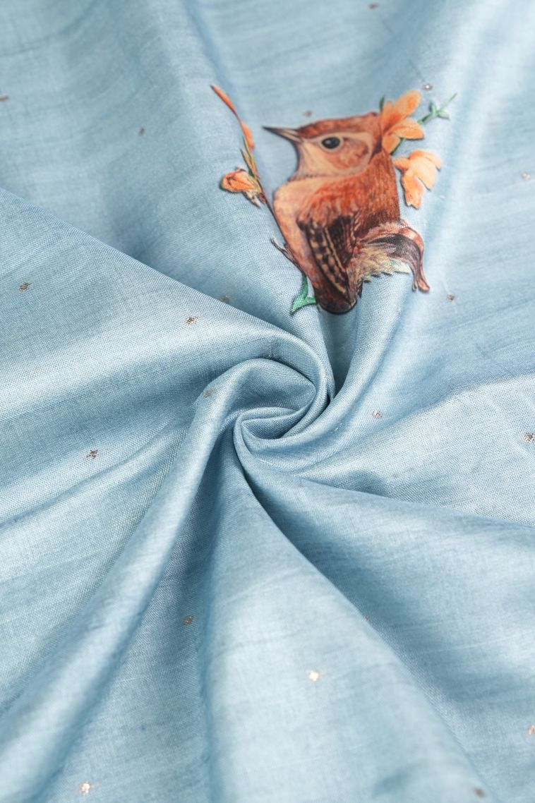 Sky Blue Tussar Saree with Without Zari Zari Buttis (small Dots Or Motifs) view 4