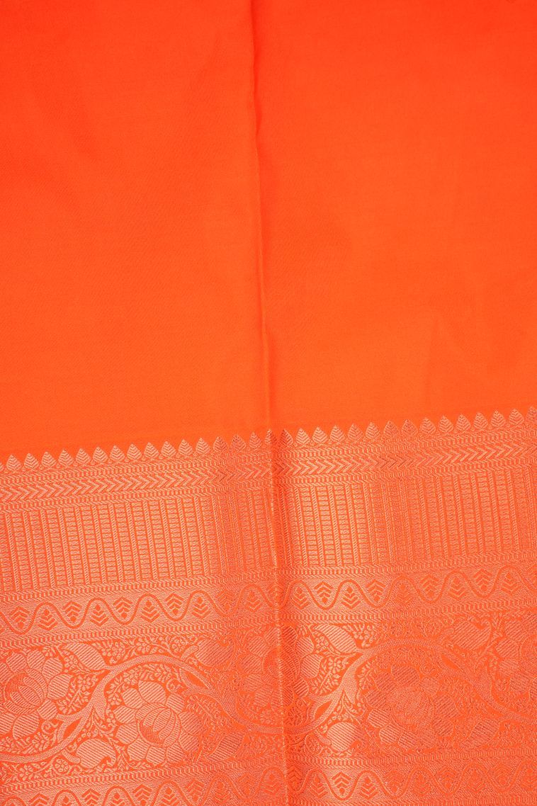 Tiger Orange Visiri Madippu Silk Sarees with Copper Zari Floral Patterns view 3