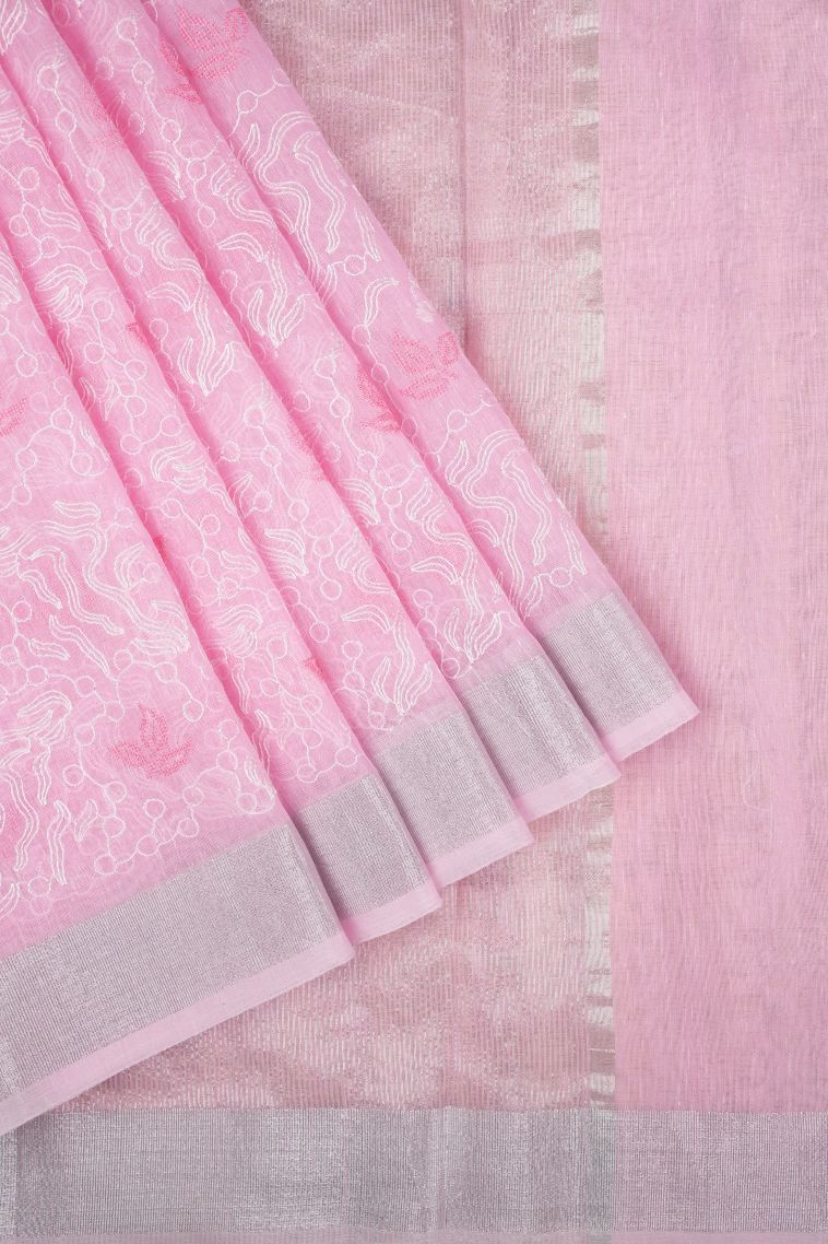 Blush Pink Organza Saree with Without Zari Zari Floral Patterns view 1