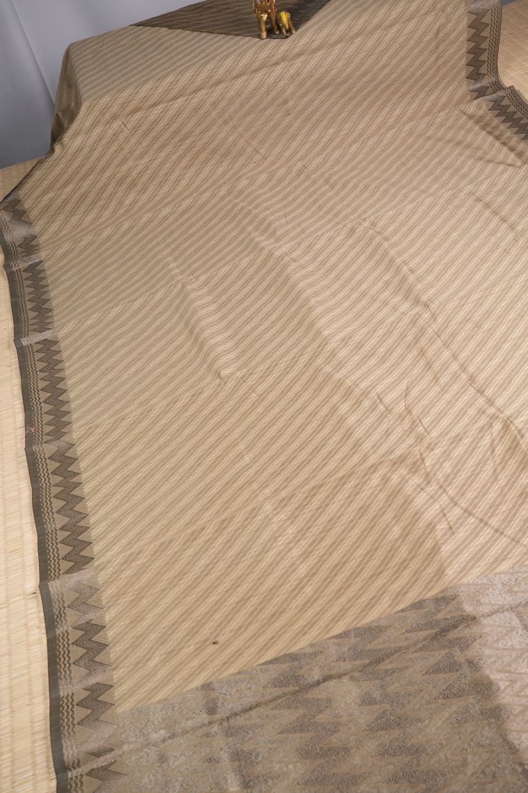 Tortilla Brown Tussar Saree with Without Zari Zari Stripes view 2