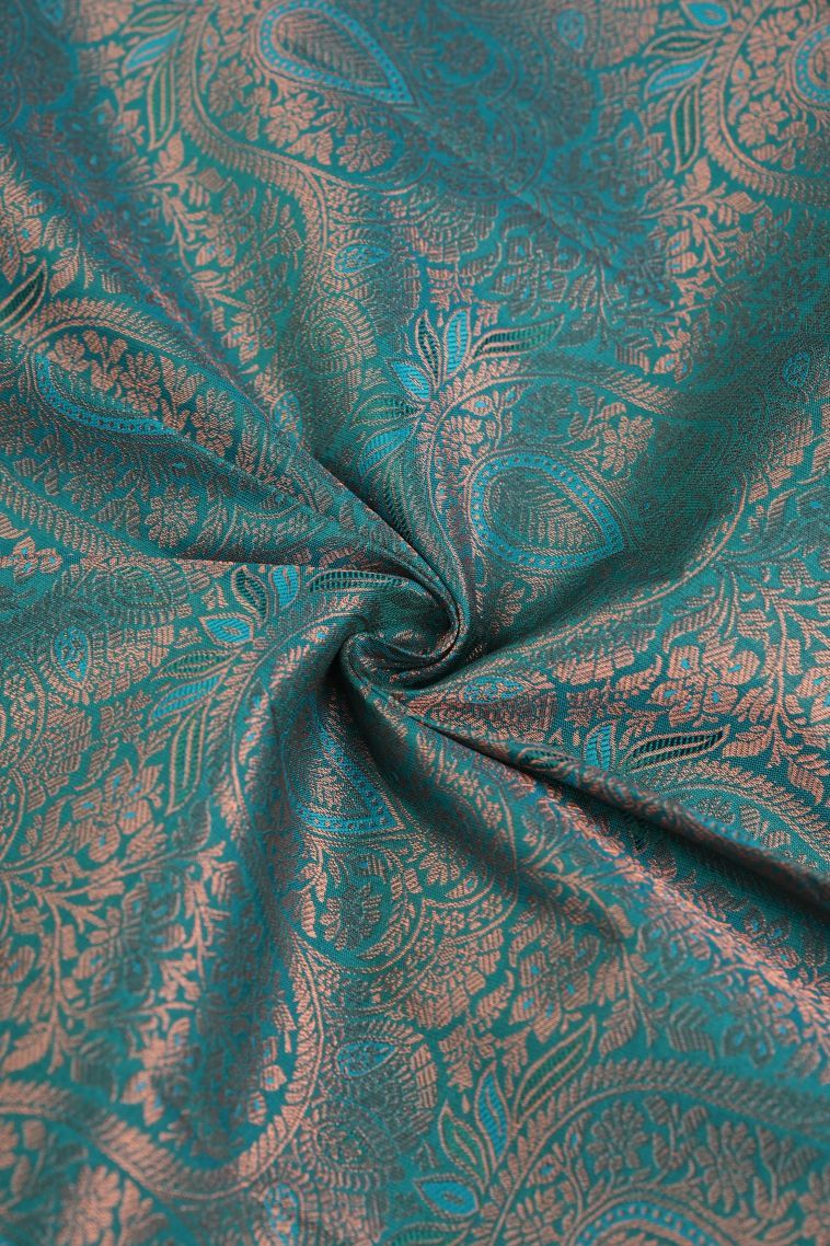 Cerulean Blue Visiri Madippu Silk Sarees with Copper Zari Floral Patterns view 4