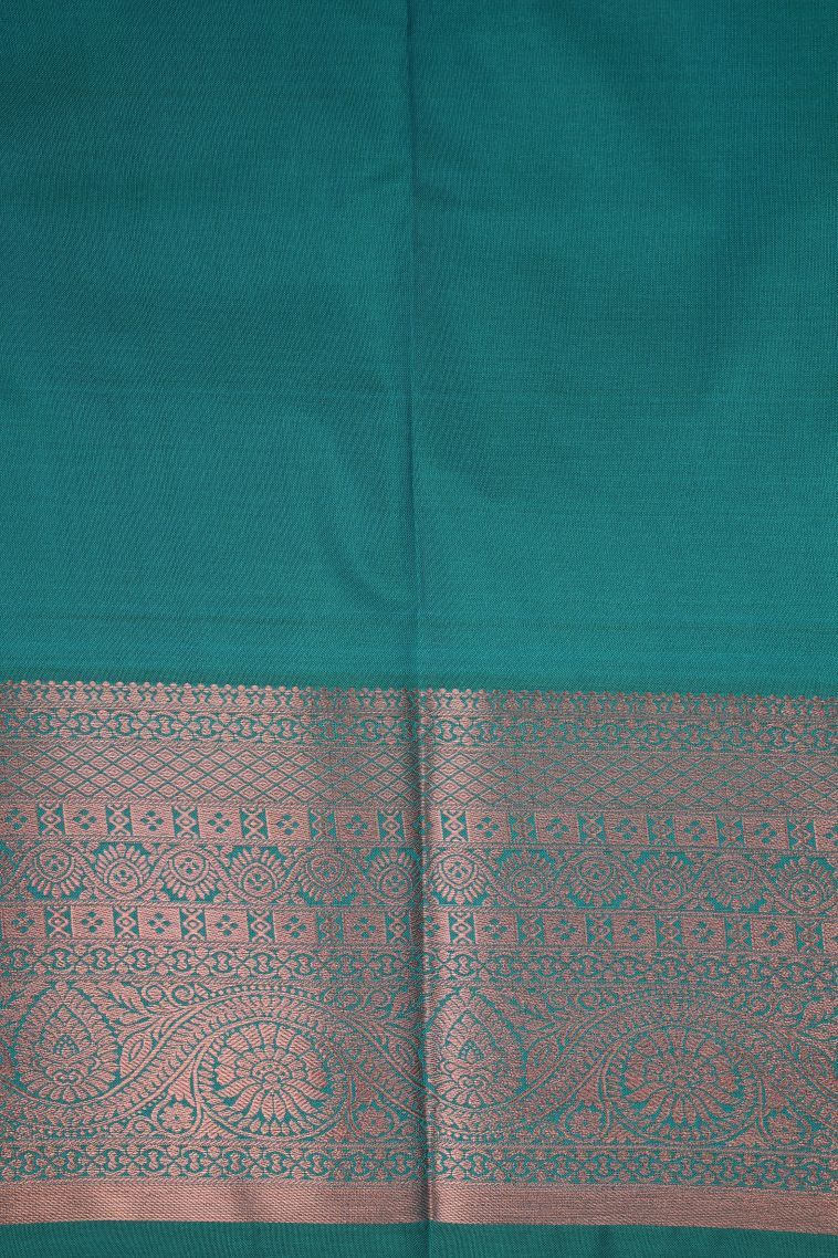 Cerulean Blue Visiri Madippu Silk Sarees with Copper Zari Floral Patterns view 3