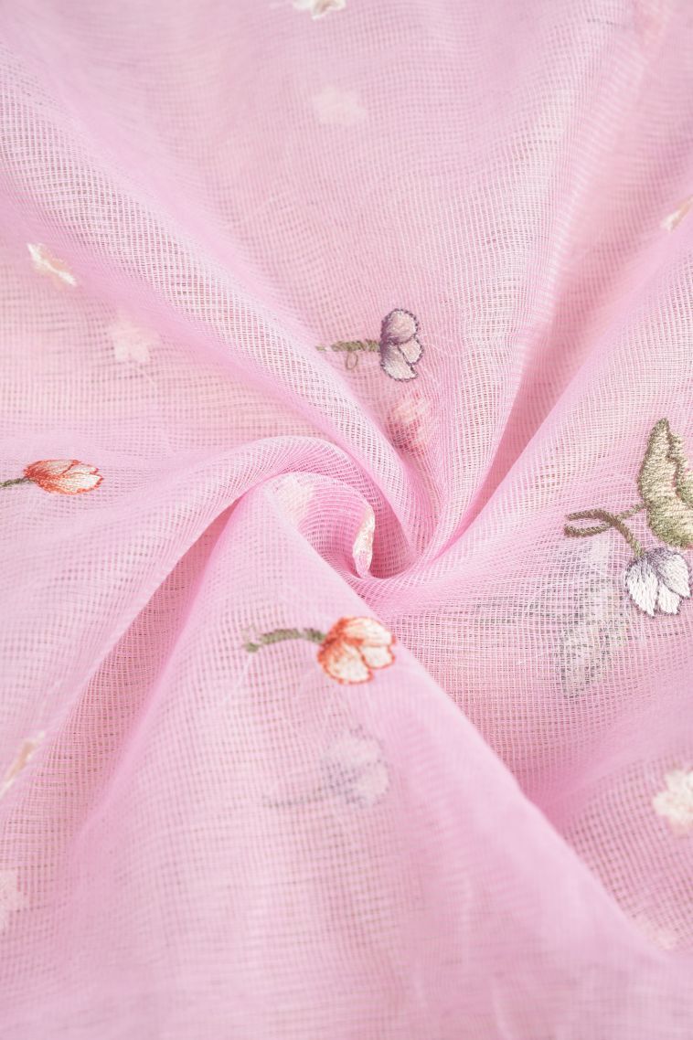 Blush Pink Organza Saree with Without Zari Zari Buttis (small Dots Or Motifs) view 4