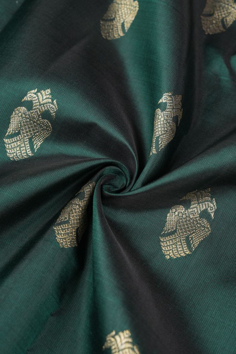 Bottle Green Kanchipuram Silk Sarees with Gold Zari Buttis (small Dots Or Motifs) view 4
