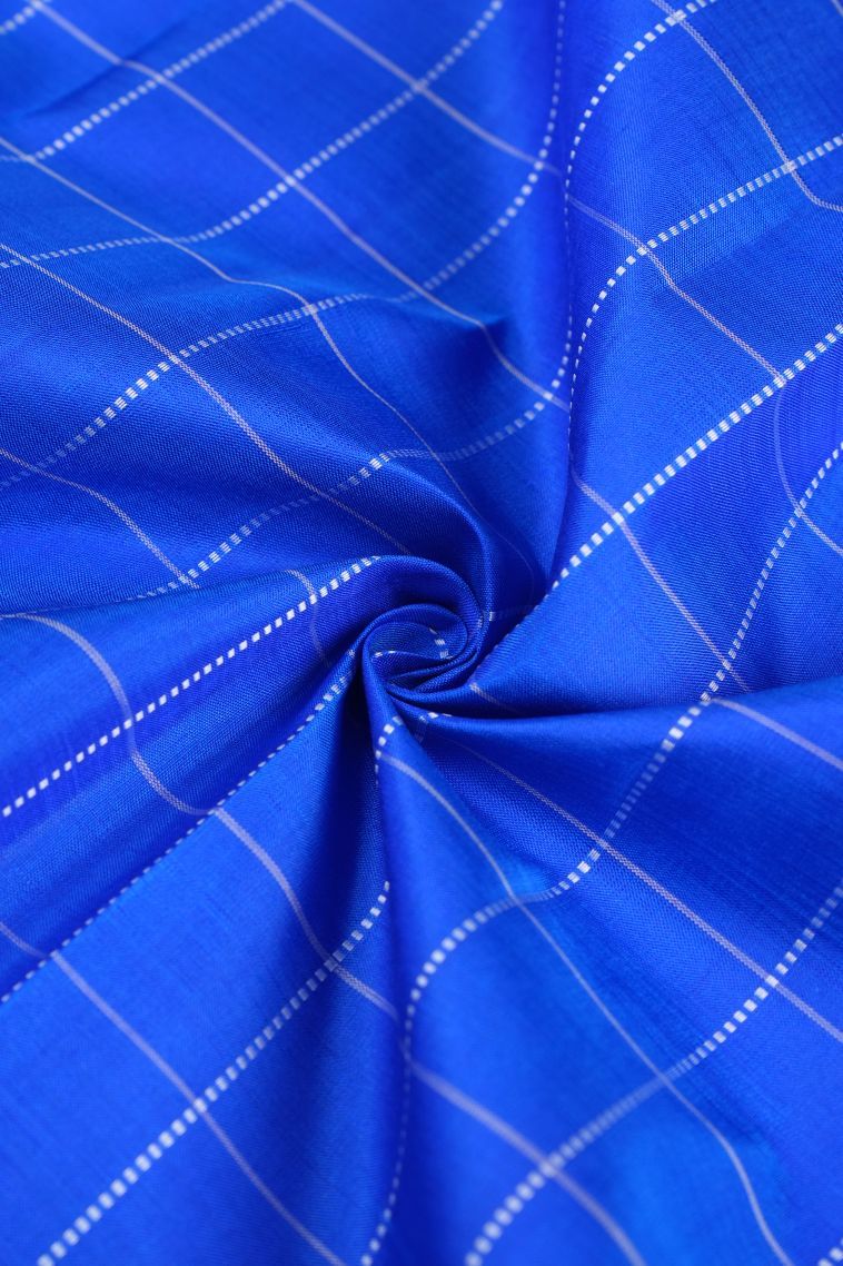 Cobalt Blue Kanchipuram Silk Sarees with Without Zari Zari Checks view 4