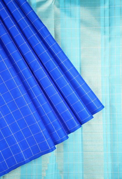 Cobalt Blue Kanchipuram Silk Sarees with Without Zari Zari Checks