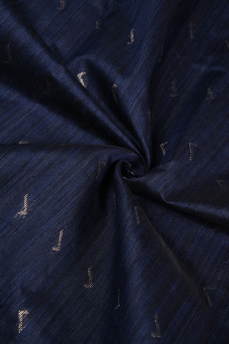 Berry Blue Jute Sarees with Copper Zari Buttis (small Dots Or Motifs) view 4