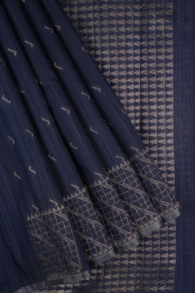 Berry Blue Jute Sarees with Copper Zari Buttis (small Dots Or Motifs) view 1
