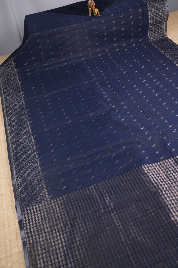 Berry Blue Jute Sarees with Copper Zari Buttis (small Dots Or Motifs) view 2