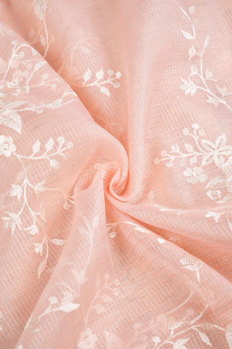 Peach Pink Organza Saree with Without Zari Zari Floral Patterns view 4