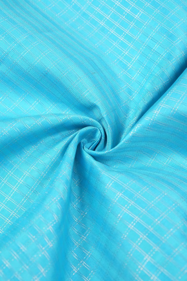Arctic Blue Kanchipuram Silk Sarees with Gold Zari Checks view 4