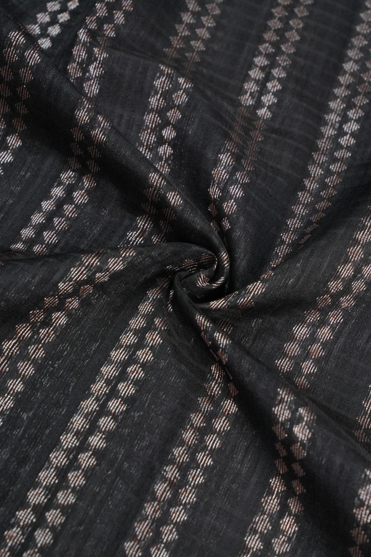 Asphalt Black Jute Sarees with Copper Zari Stripes view 4