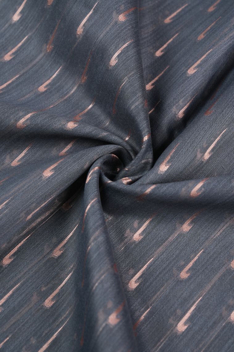 Gray Black Tussar Saree with Copper Zari Stripes view 4