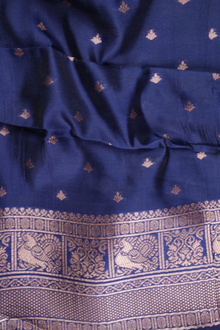 Gray Black Tussar Saree with Copper Zari Stripes view 3