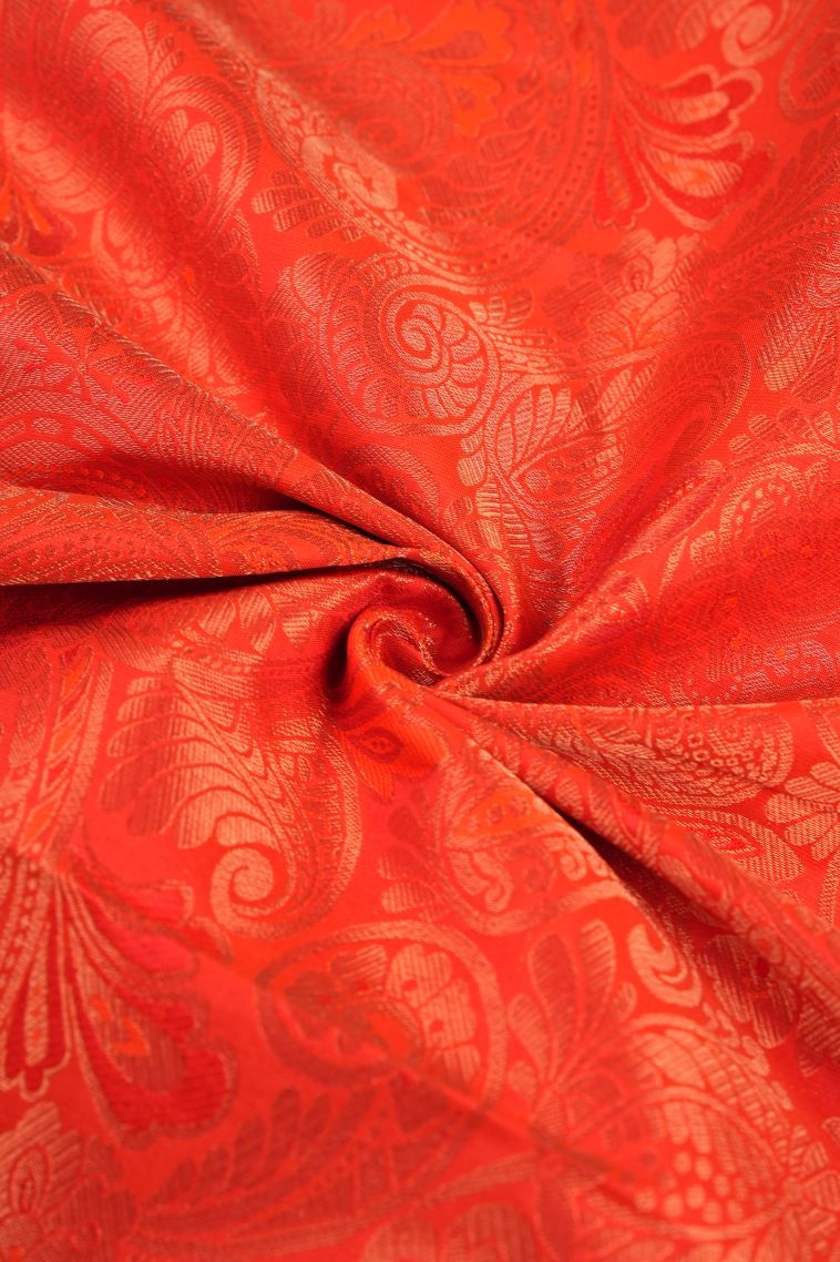 Tiger Orange Visiri Madippu Silk Sarees with Copper Zari Floral Patterns view 4