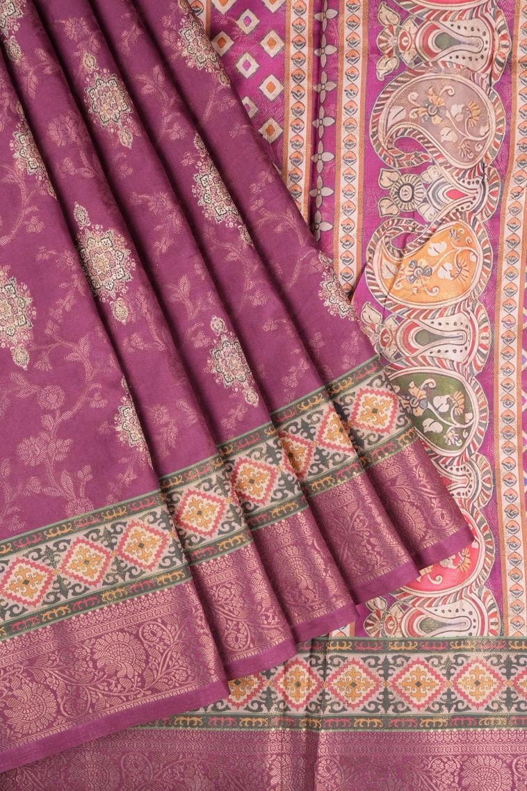 Magenta Purple Tussar Saree with Without Zari Zari Buttis (small Dots Or Motifs) view 1