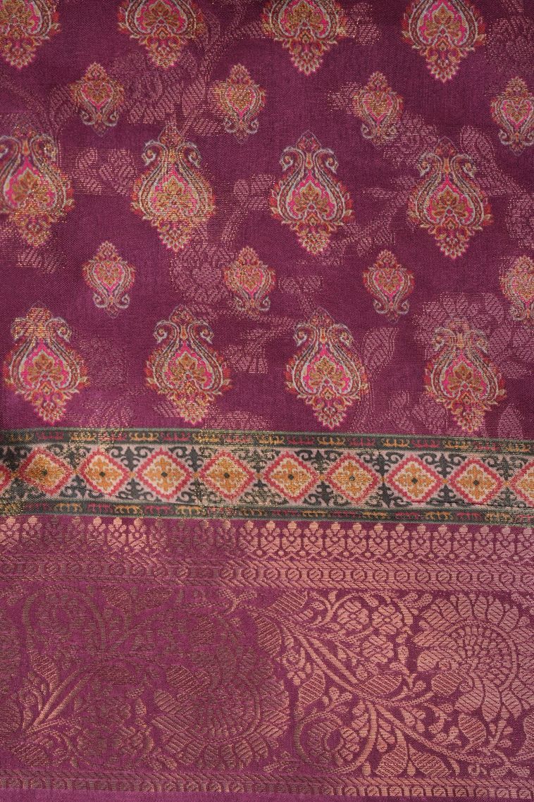 Magenta Purple Tussar Saree with Without Zari Zari Buttis (small Dots Or Motifs) view 3
