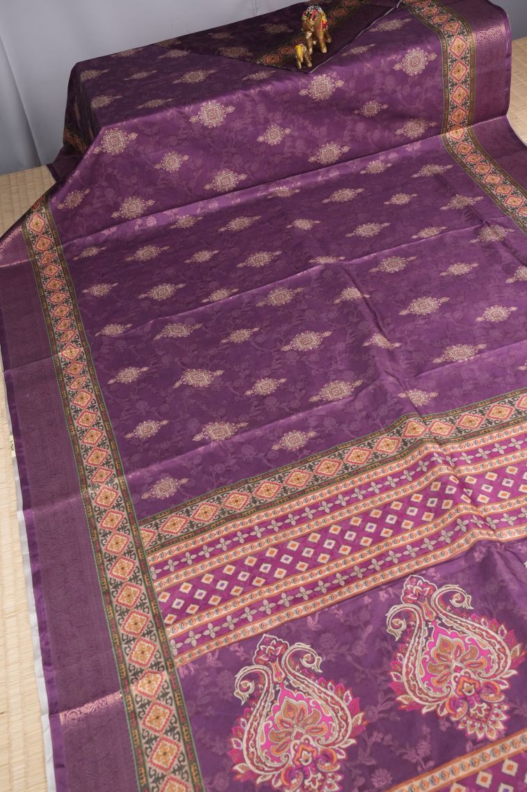 Magenta Purple Tussar Saree with Without Zari Zari Buttis (small Dots Or Motifs) view 2