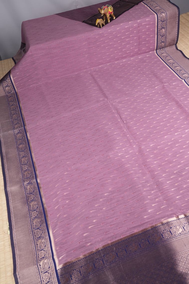 Crepe Pink Tussar Saree with Copper Zari Stripes view 2