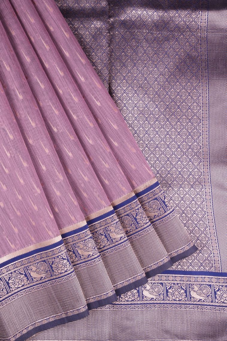 Crepe Pink Tussar Saree with Copper Zari Stripes view 1