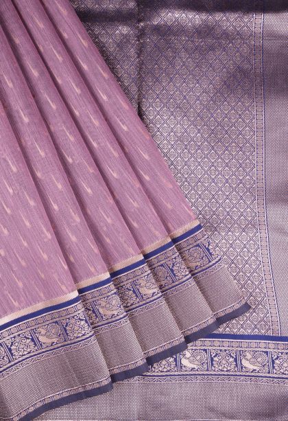 Crepe Pink Tussar Saree with Copper Zari Stripes