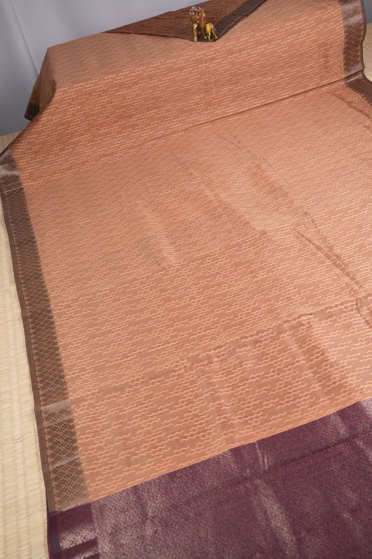 Peach Pink Tussar Saree with Without Zari Zari Stripes view 2