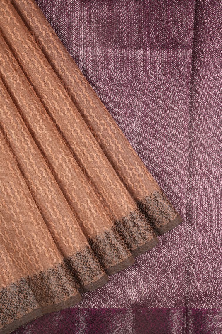 Peach Pink Tussar Saree with Without Zari Zari Stripes view 1