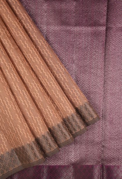 Peach Pink Tussar Saree with Without Zari Zari Stripes