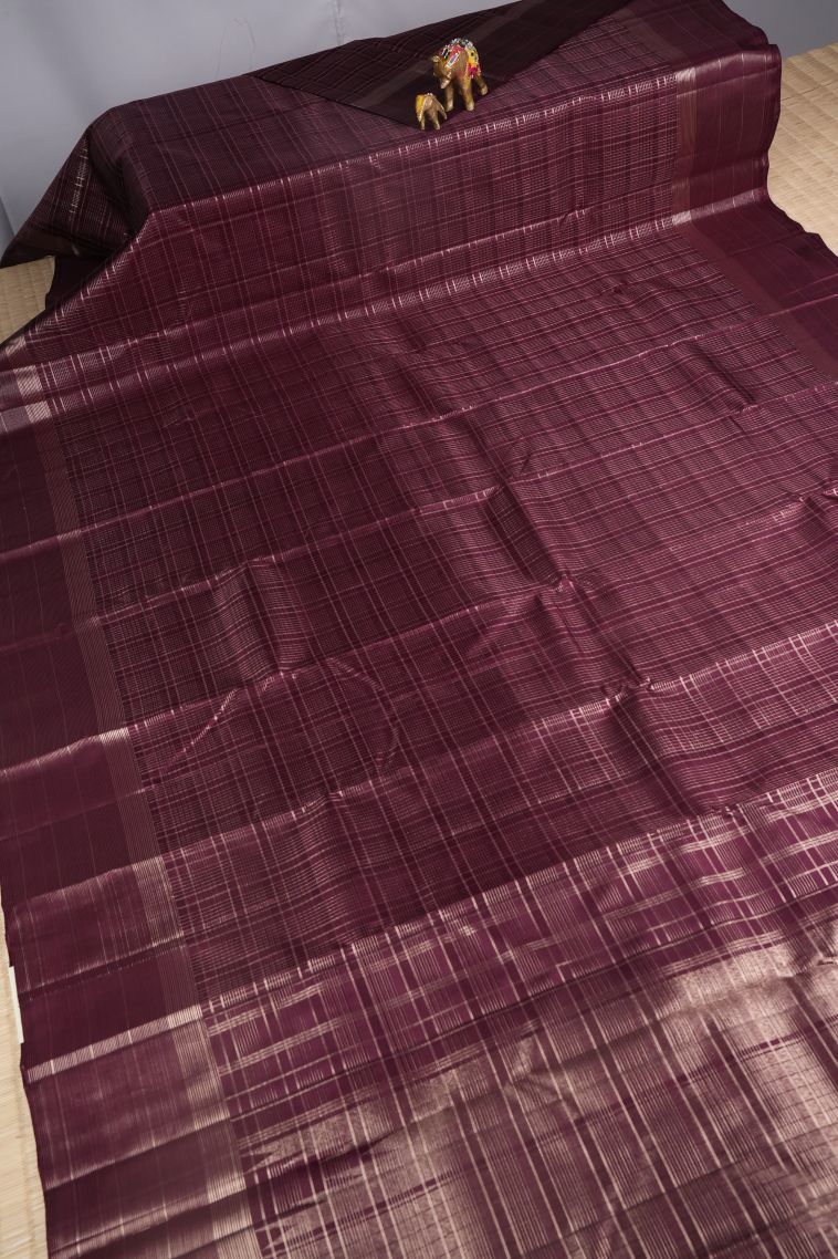 Bindi Red Kanchipuram Silk Sarees with Gold Zari Checks view 2