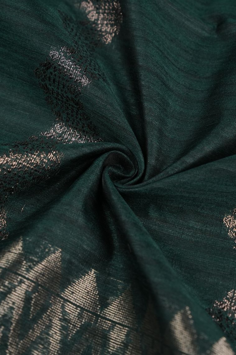 Bottle Green Jute Sarees with Copper Zari Stripes view 4