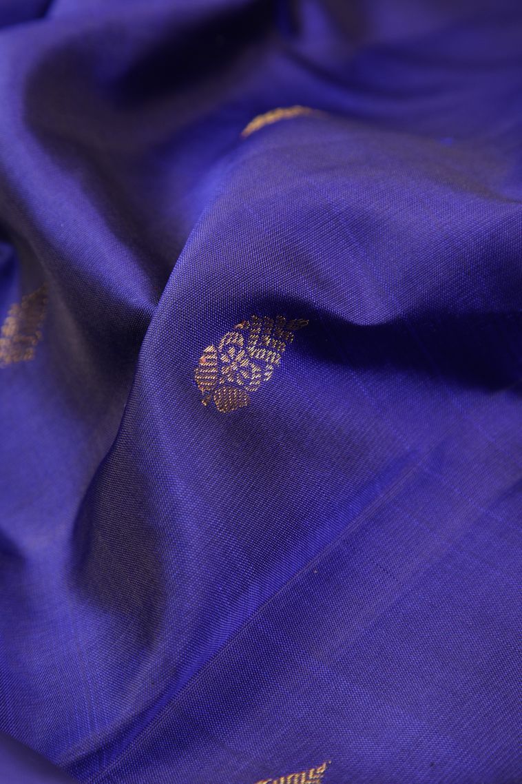 Admiral Blue Kanchipuram Silk Sarees with Gold Zari Buttis (small Dots Or Motifs) view 4