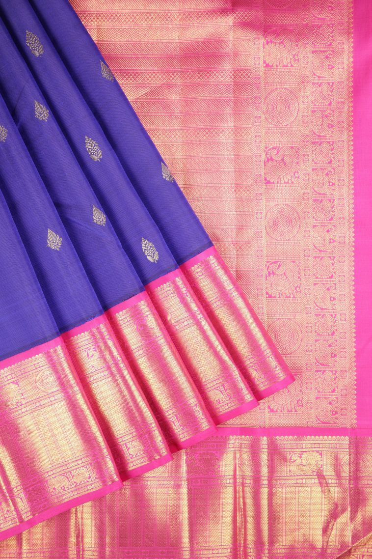 Admiral Blue Kanchipuram Silk Sarees with Gold Zari Buttis (small Dots Or Motifs) view 1