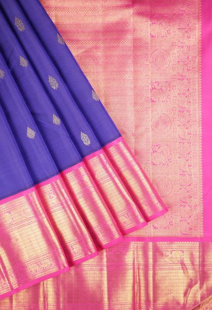 Admiral Blue Kanchipuram Silk Sarees with Gold Zari Buttis (small Dots Or Motifs)