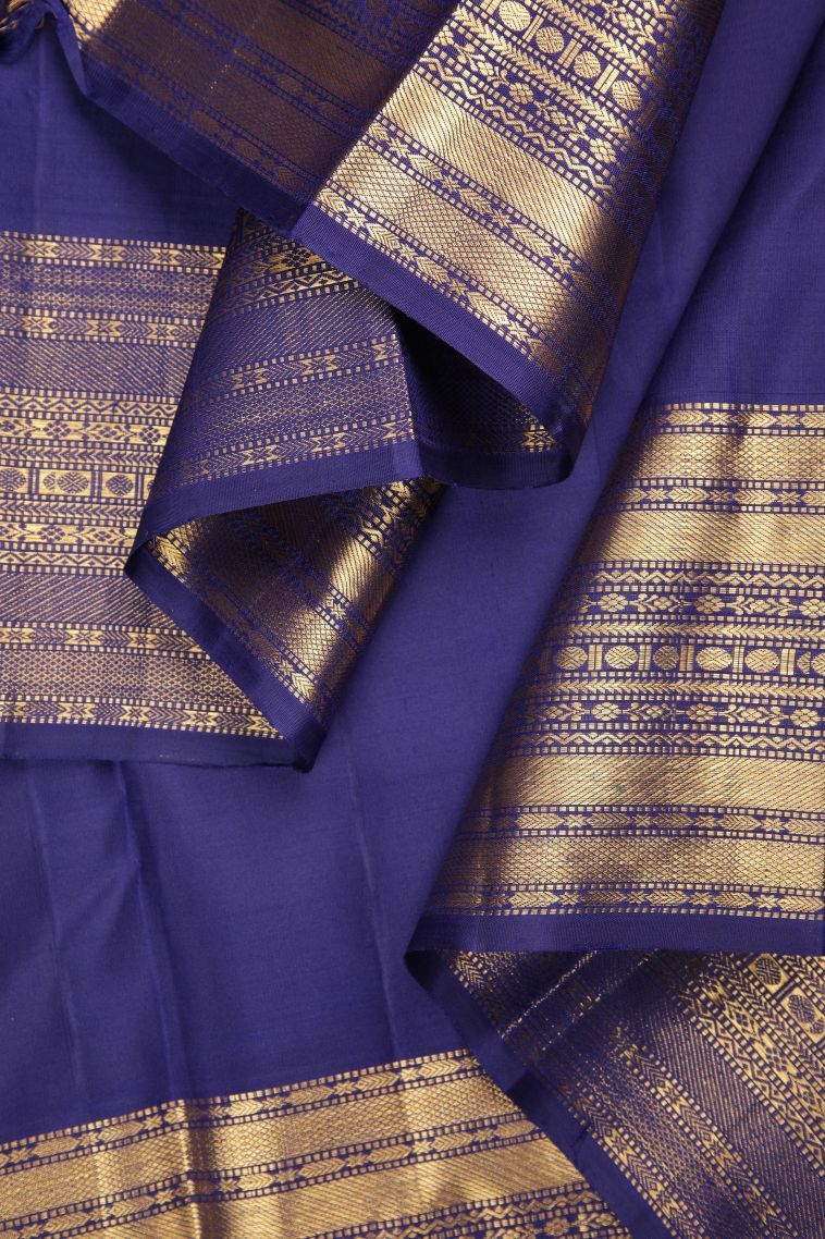Admiral Blue Kanchipuram Silk Sarees with Gold Zari Buttis (small Dots Or Motifs) view 3