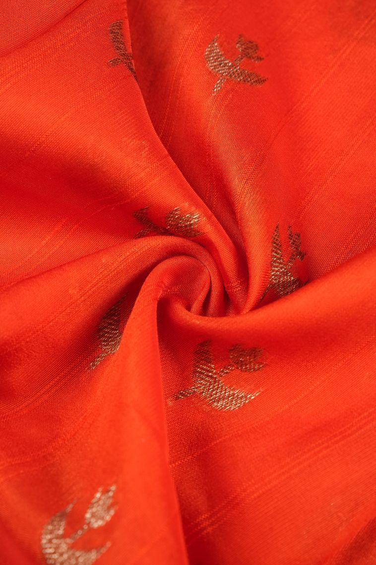 Tiger Orange Banaras Sarees with Copper Zari Buttis (small Dots Or Motifs) view 4