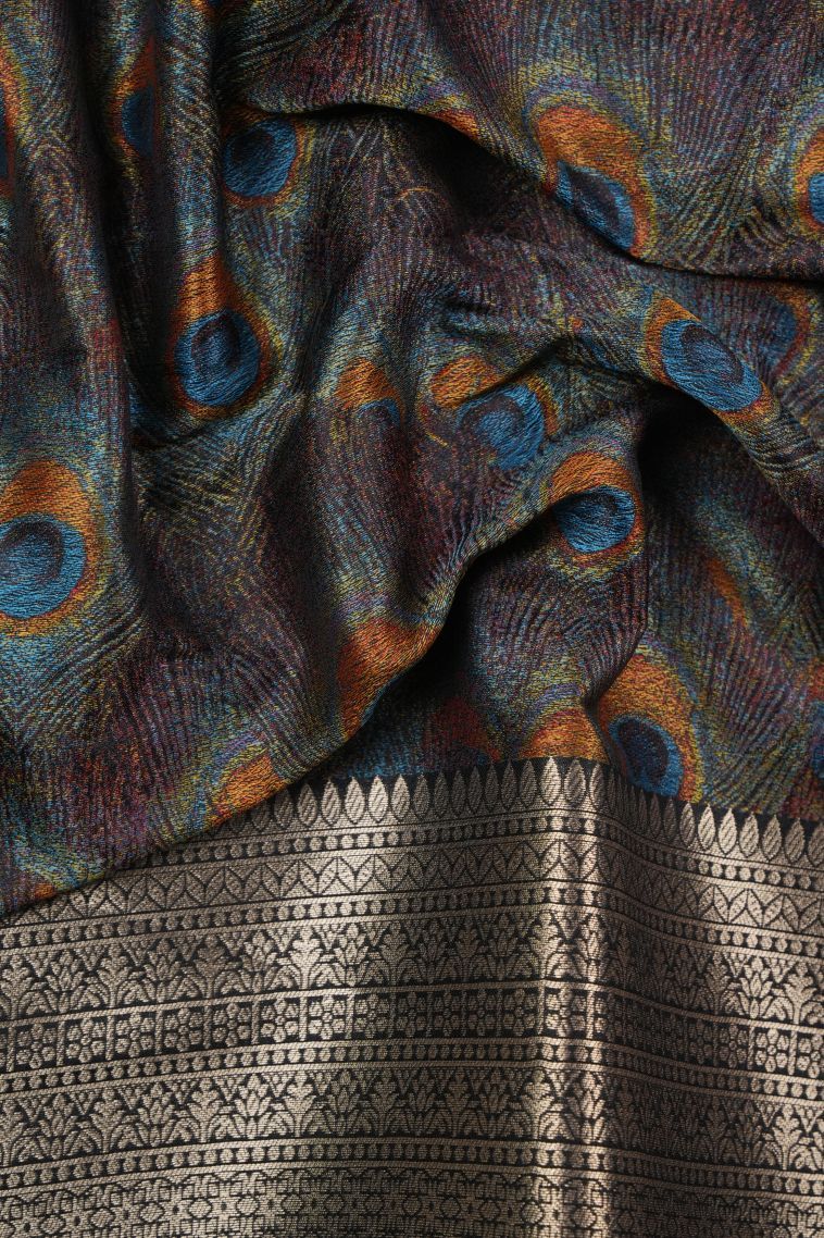 Asphalt Black Banaras Sarees with Copper Zari Buttis (small Dots Or Motifs) view 3