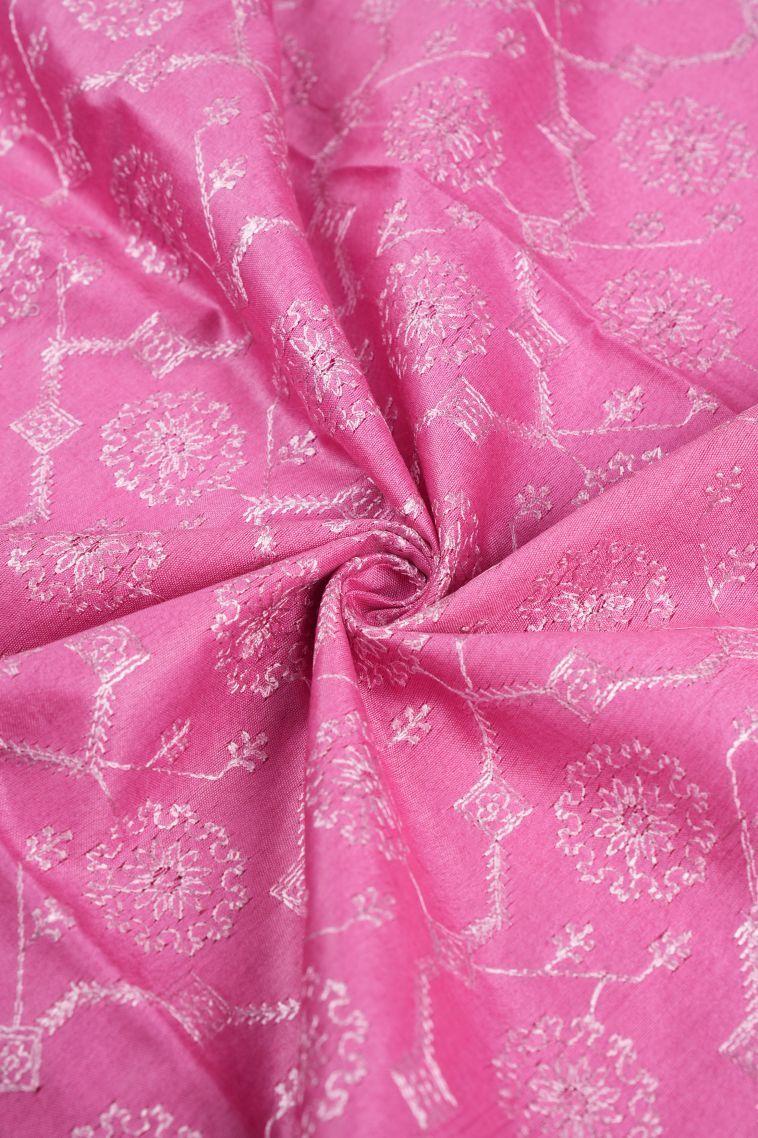 Bubblegum Pink Tussar Saree with Without Zari Zari Floral Patterns view 4