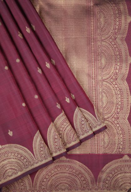 Berry Red Kanchipuram Silk Sarees with Gold Zari Buttis (small Dots Or Motifs)