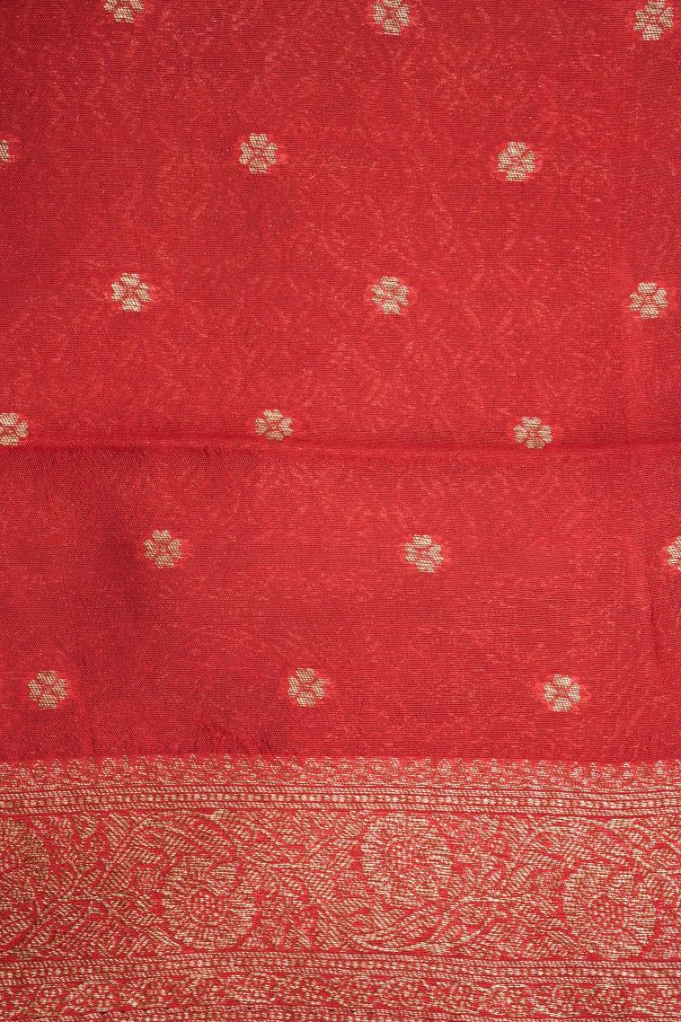 Basil Green Banaras Sarees with Copper Zari Floral Patterns view 3