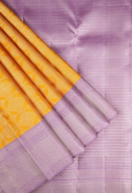 Gold Kanchipuram Silk Sarees with Silver Zari Checks