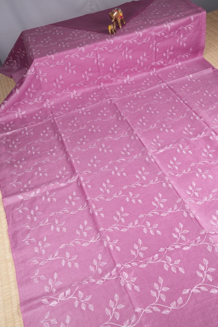 Blush Pink Tussar Saree with Without Zari Zari Floral Patterns view 2