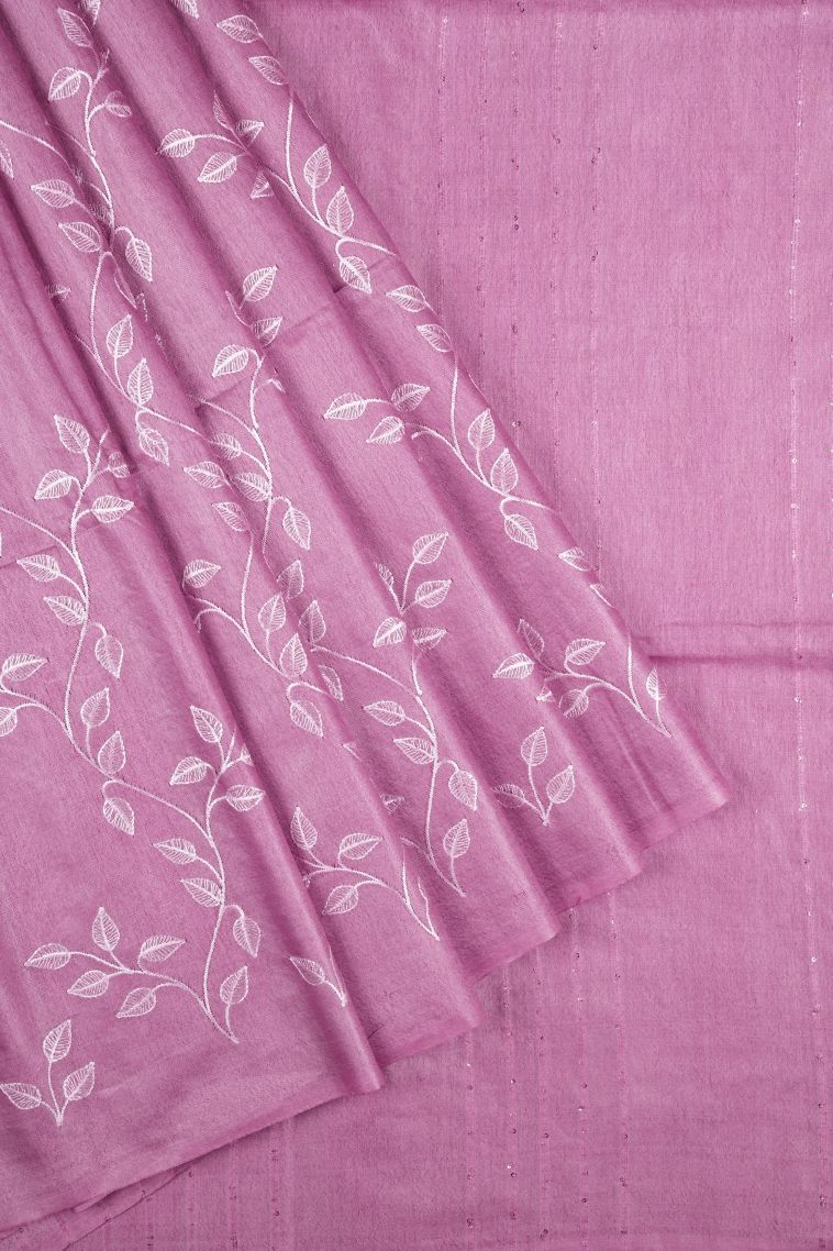Blush Pink Tussar Saree with Without Zari Zari Floral Patterns view 1