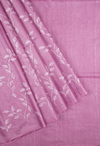 Blush Pink Tussar Saree with Without Zari Zari Floral Patterns