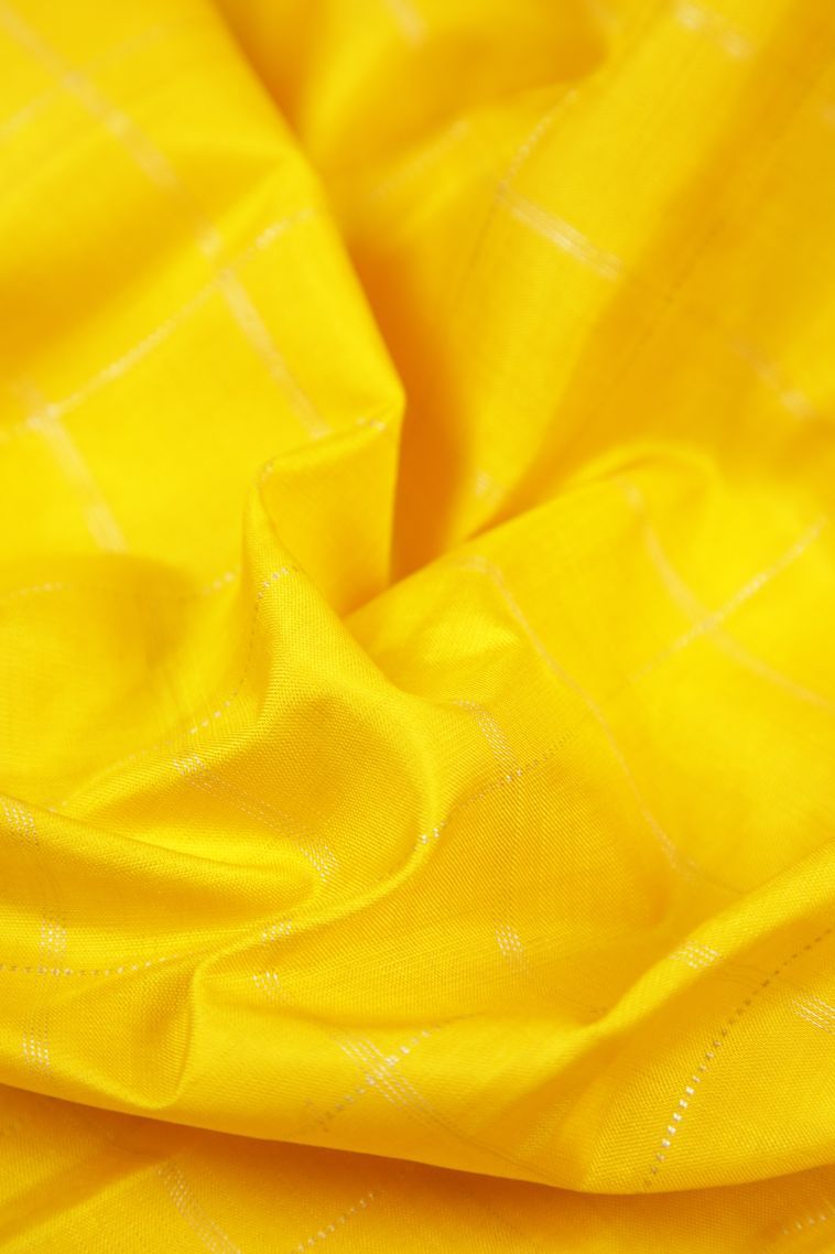 Lemon Yellow Kanchipuram Silk Sarees with Without Zari Zari Checks view 4