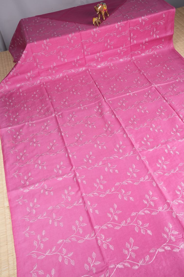 Bubblegum Pink Tussar Saree with Without Zari Zari Floral Patterns view 2