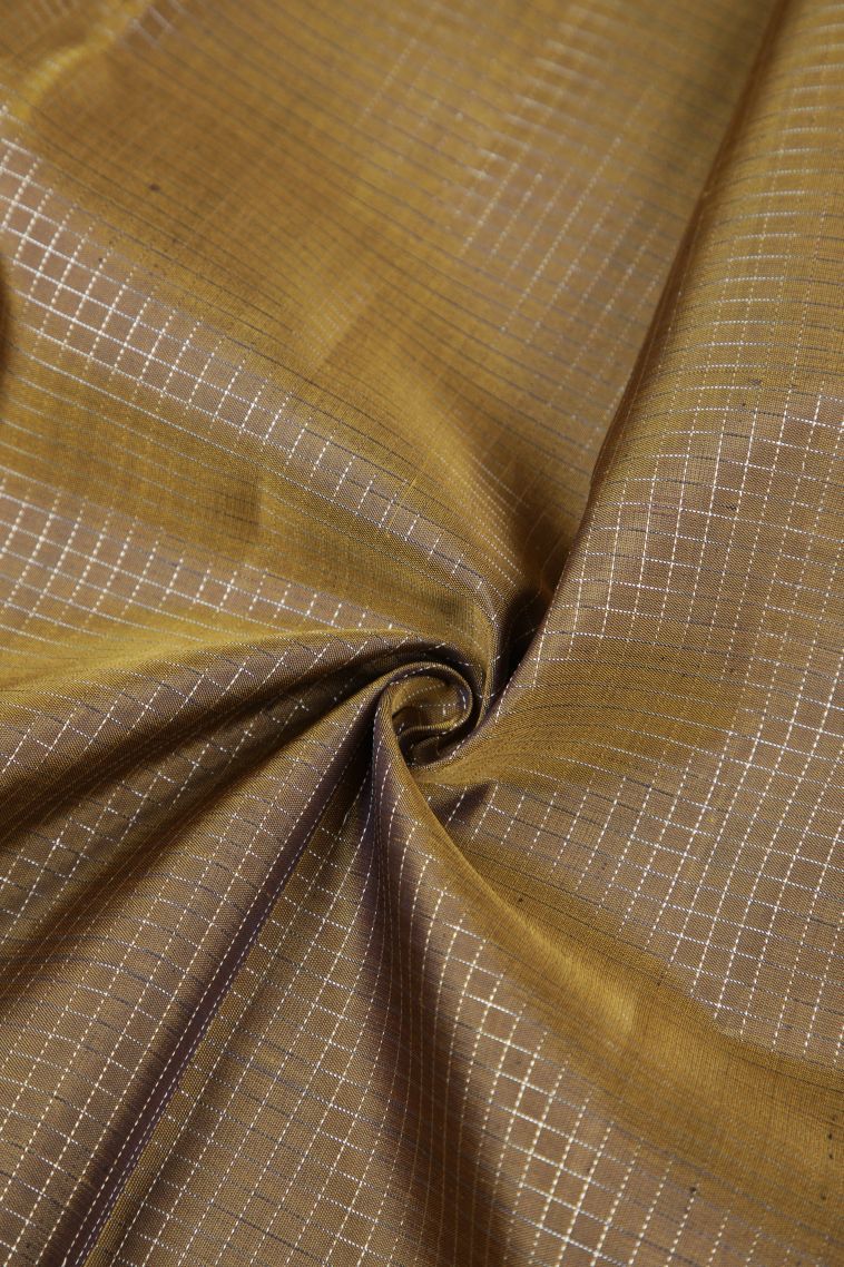 Olive Green Kanchipuram Silk Sarees with Gold Zari Checks view 4