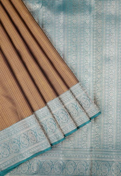 Olive Green Kanchipuram Silk Sarees with Gold Zari Checks